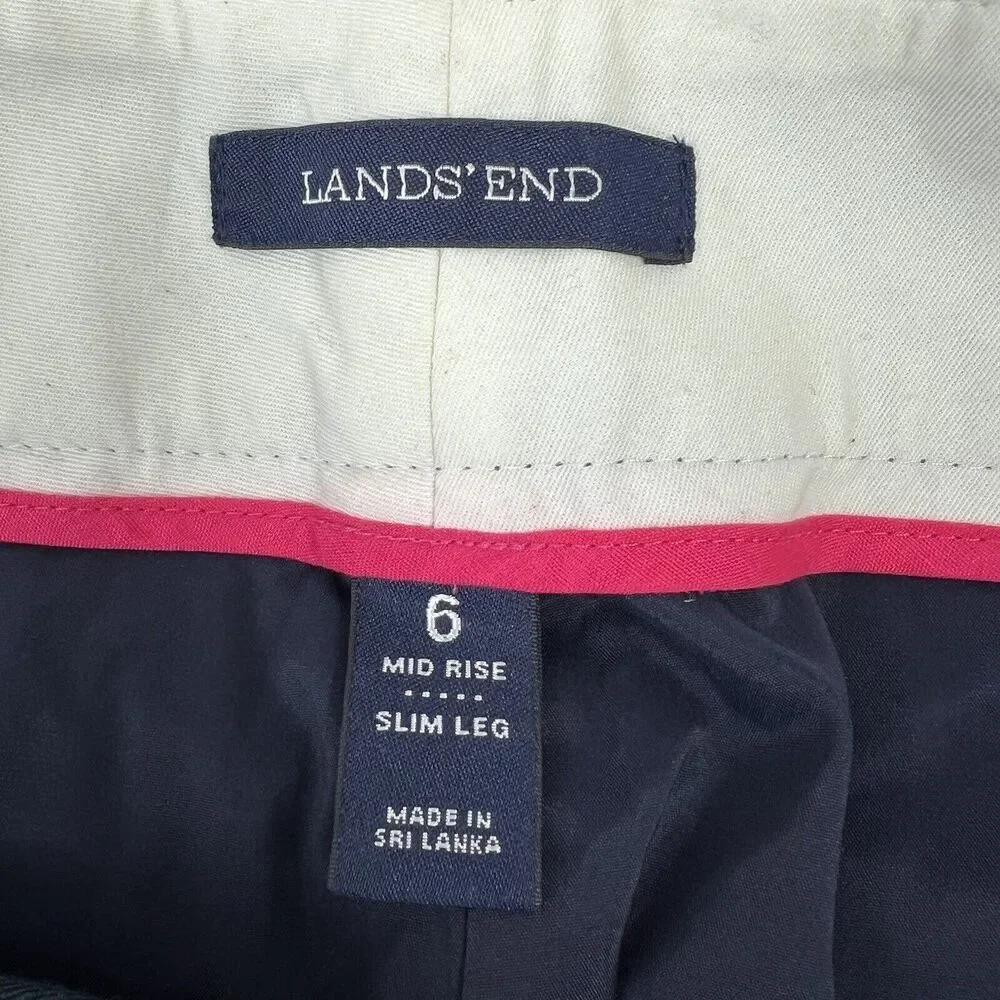 Land's End Green BlueBlackwatch Plaid Pants Size 6 Slim Leg Mid Rise